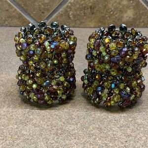 Vintage Pier One Napkin Rings Multicolored Jewel Tones Beaded Boho (4) in Box